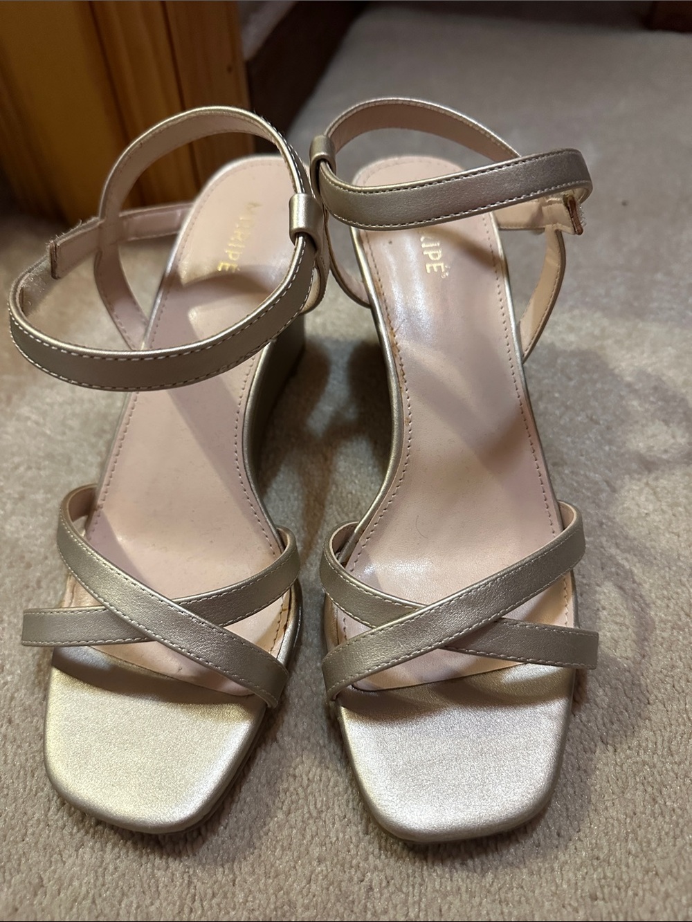Maripe Metallic Strappy Block Heel Sandals - Gold